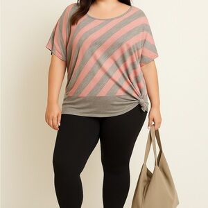 Annabelle Pink and Gray Striped Short Sleeve Top